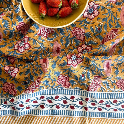 Nappe "Jardin d'été" coton imprimé main blockprint
