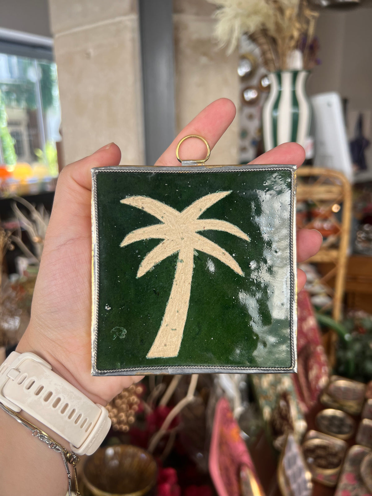 Carreau de zellige - palmier vert - Maroc