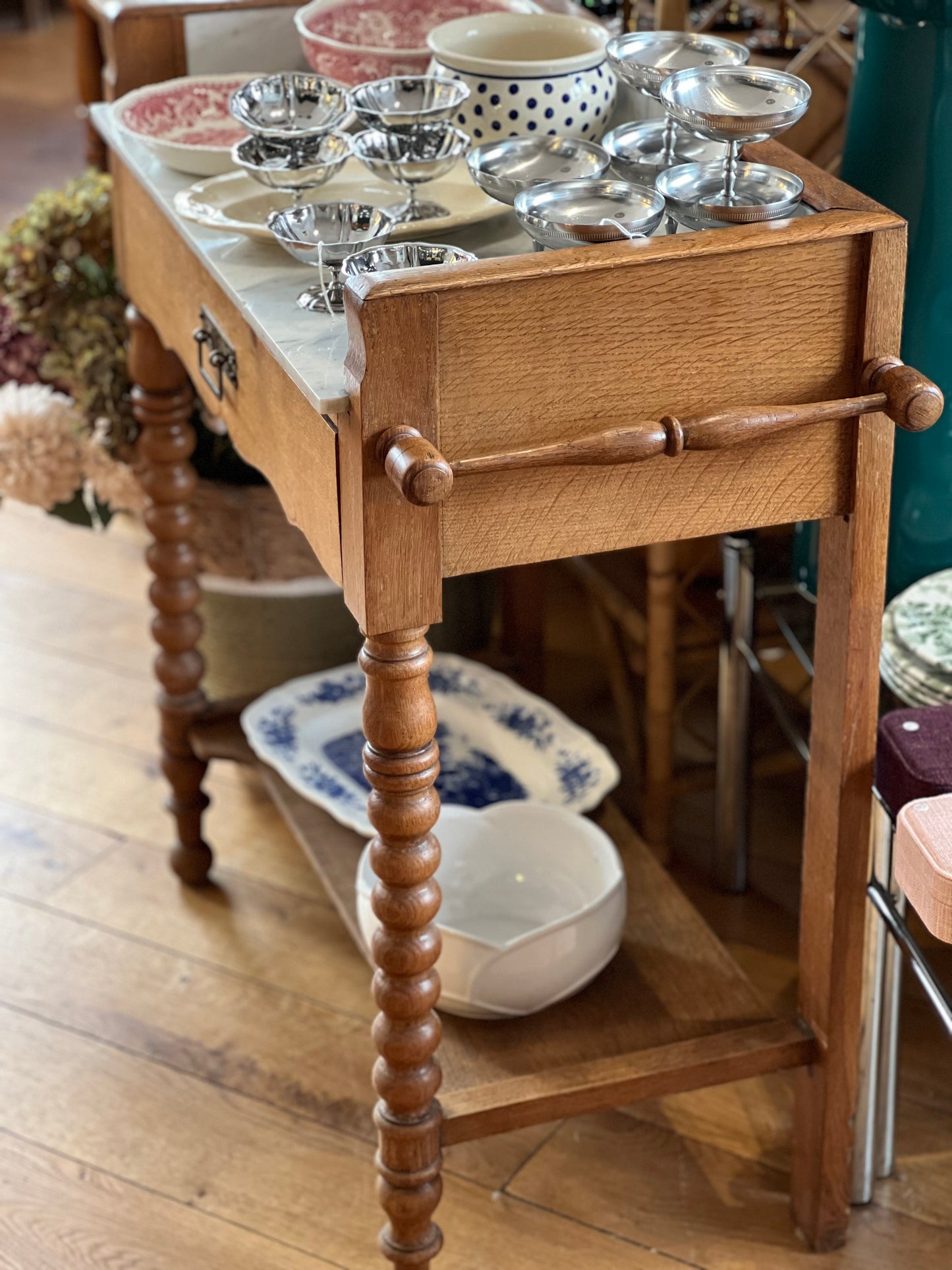 Meuble bois et marbre vintage