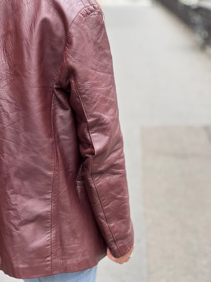 Veste vintage bordeaux en cuir