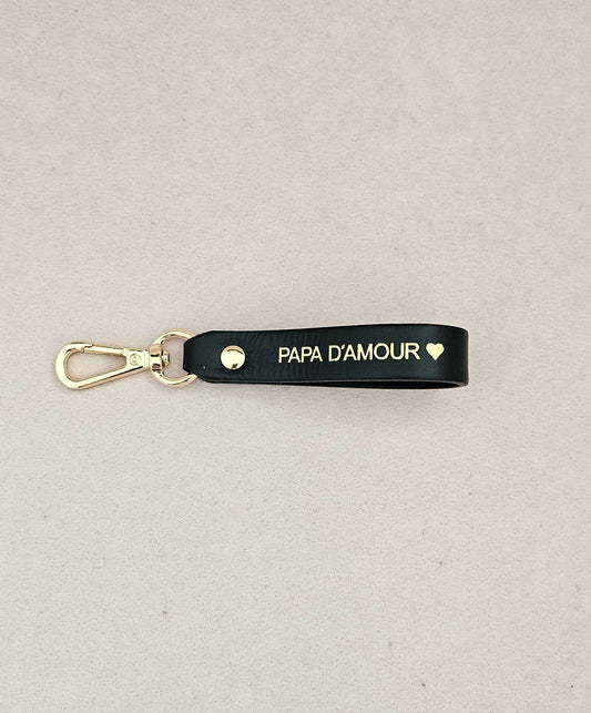 Porte-clé cuir papa , maman d'amour: Noir