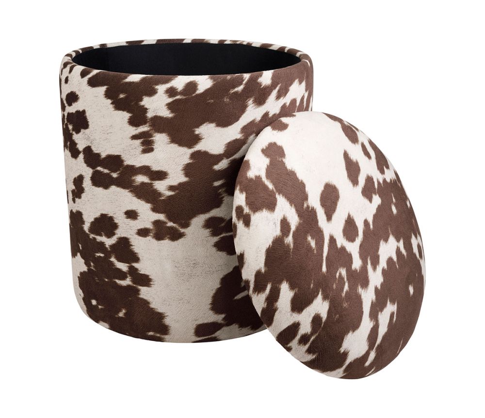 TABOURET COFFRE FELIEN BRUN+ECRU D38XH43CM