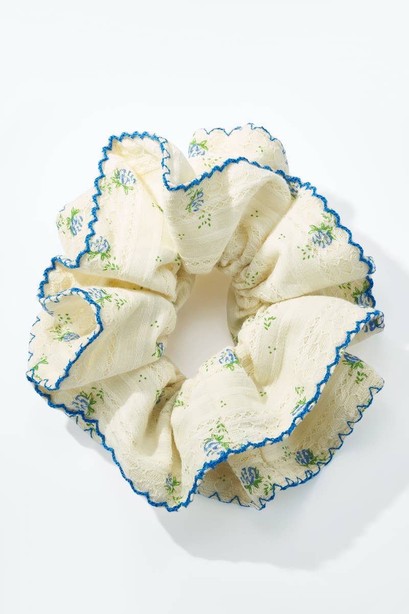 Chouchou à volants et fleurs bleues FQ232XQ: Bleu / 100% POLYESTER
