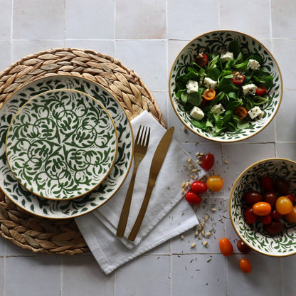 Assiette plate 27cm en grès décor vert HÉRACLÉE