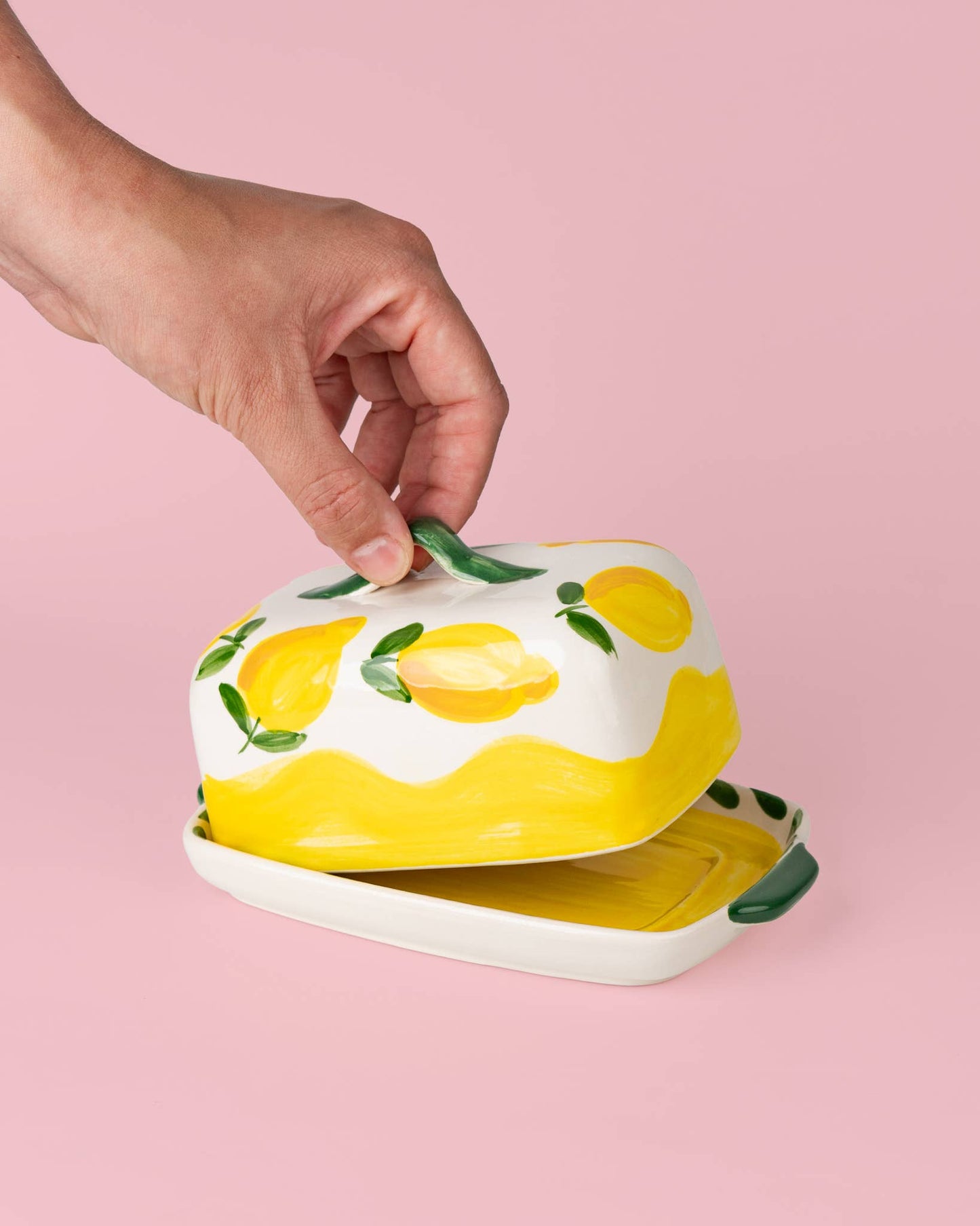 Beurrier artisanal en céramique – jaune et blanc - Limone