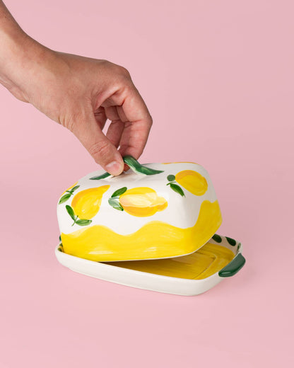 Beurrier artisanal en céramique – jaune et blanc - Limone