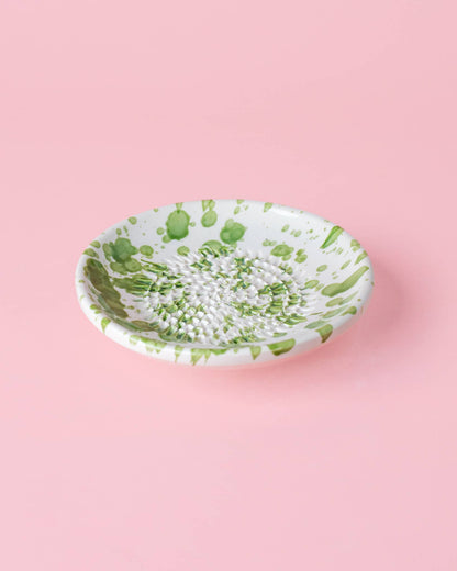 Assiette râpe-ail en céramique - petite verte et blanche - mousse: AVEC EMBALLAGE