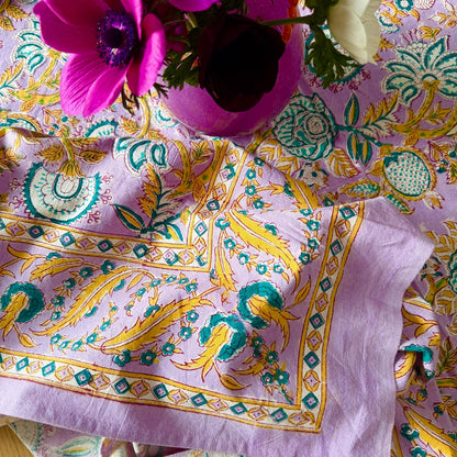 Nappe "Versailles" lilas coton imprimé blockprint 150 x 220