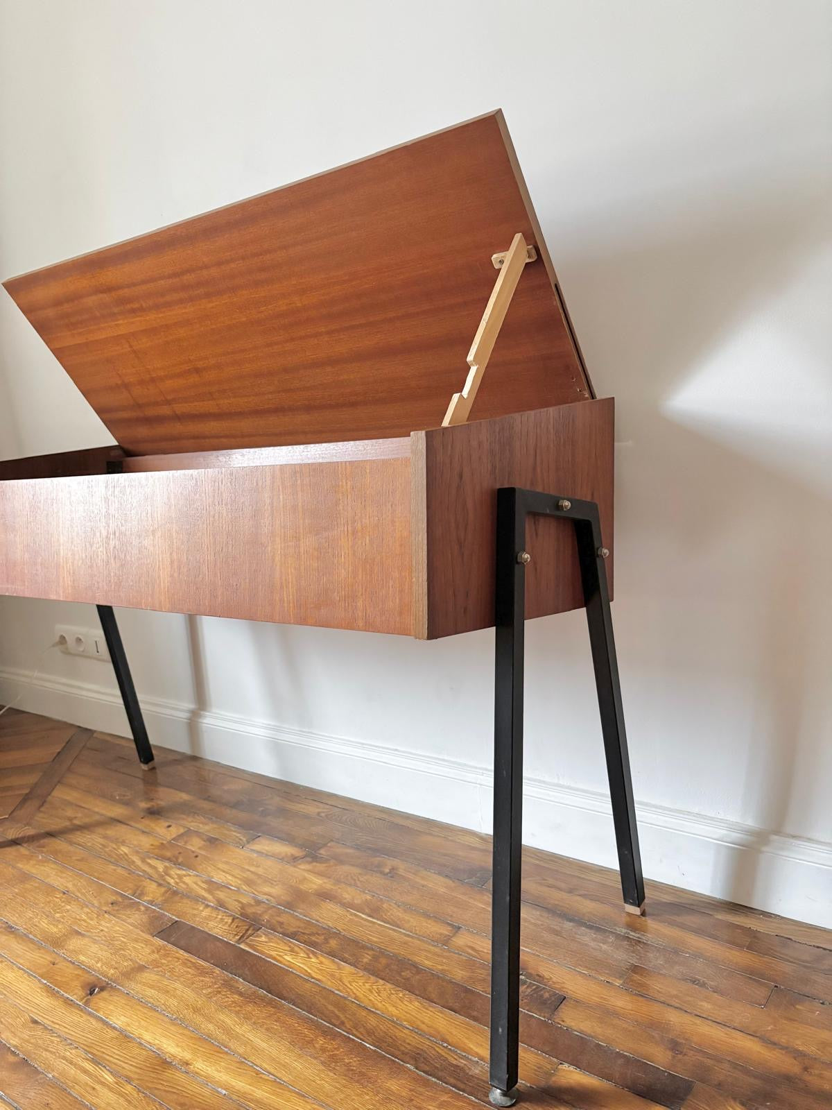 Console vintage en bois et métal