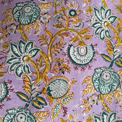 Nappe "Versailles" lilas coton imprimé blockprint 150 x 220