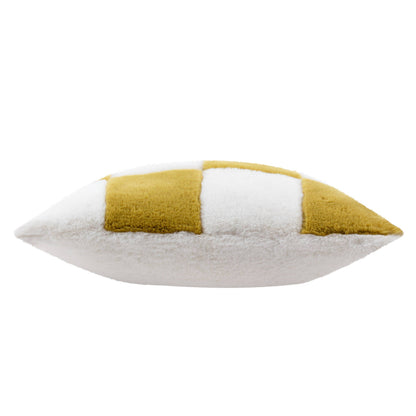 Coussin en fausse fourrure Cozee Check Olive: Olive / Garni en polyester / 50 x 50 cm