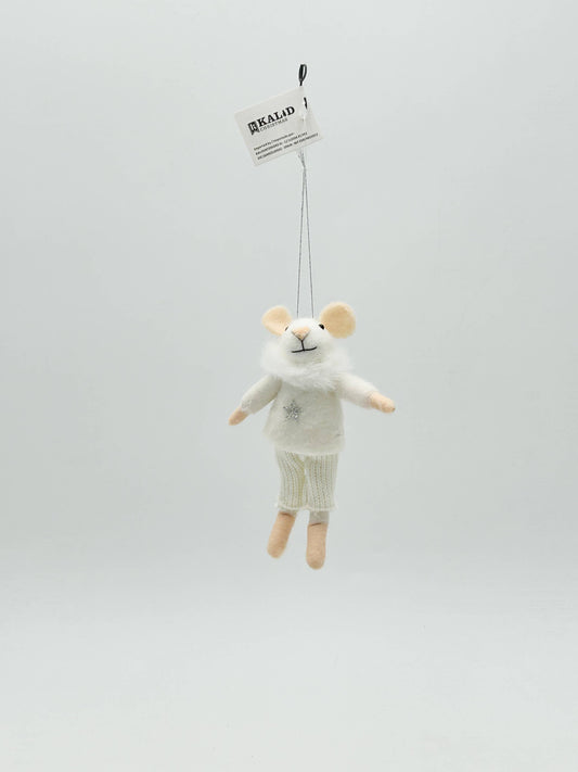 Figurine en Feutre de Noël Monsieur Mousse Ornement Blanc/Gris