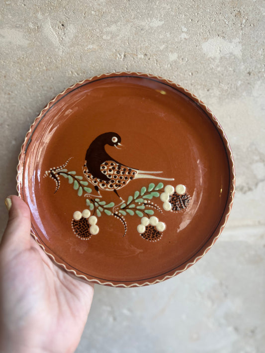 Assiettes vintage dessert - peintes main - oiseau