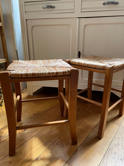 Tabouret paille et bois vintage