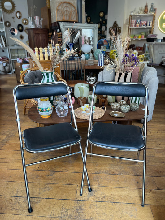 Chaises pliantes chromé et skaï vintage