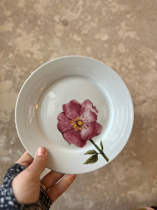 Assiettes à dessert vintage en porcelaine fleur rose