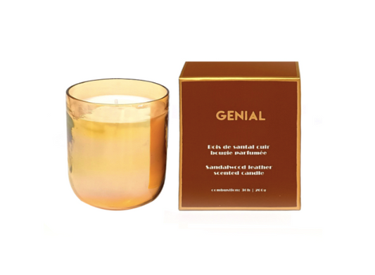 Bougie message génial bois de santal cuir D7,3 H9cm