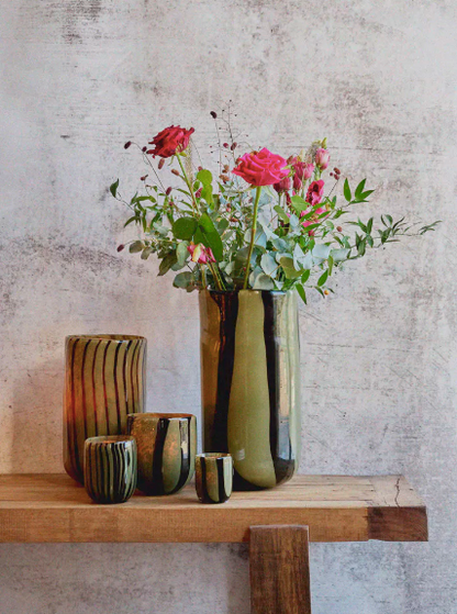 CANNES - vase/photophore - verre - DIA 19 x H 37 cm - Kaki