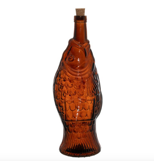 BOUTEILLE POISSON AMBRE 1.1L-D12XH33CM VERRE