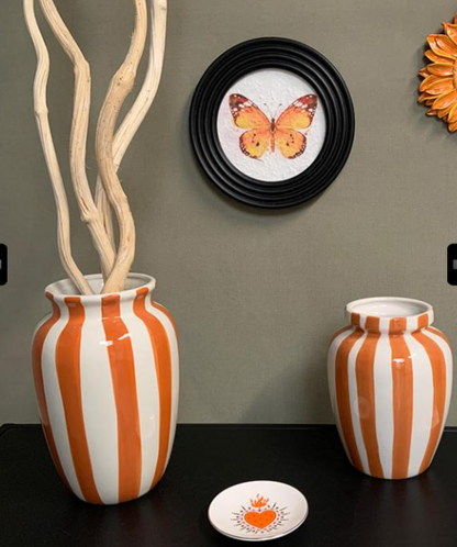 VASE RAYE BLANC/ORANGE 15,5X24,5CM
