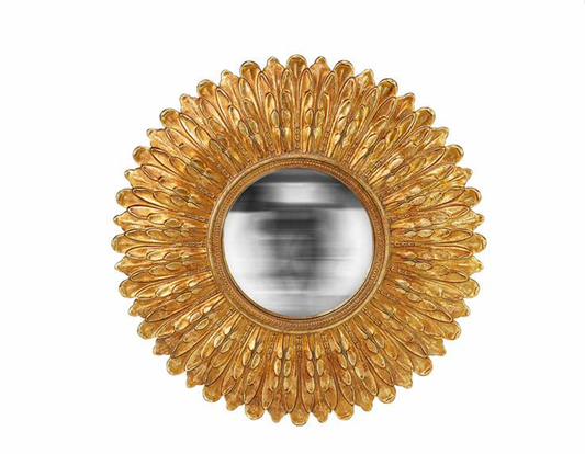 MIROIR PLUMES CONVEXE DORE DIAM 23CM