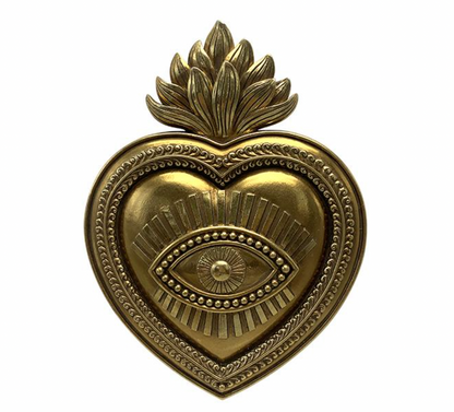 Déco murale coeur oeil ex voto 16.5x2x22cm