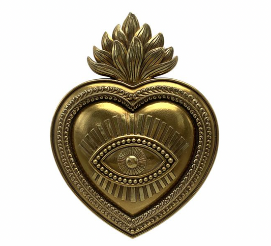 Déco murale coeur oeil ex voto 16.5x2x22cm