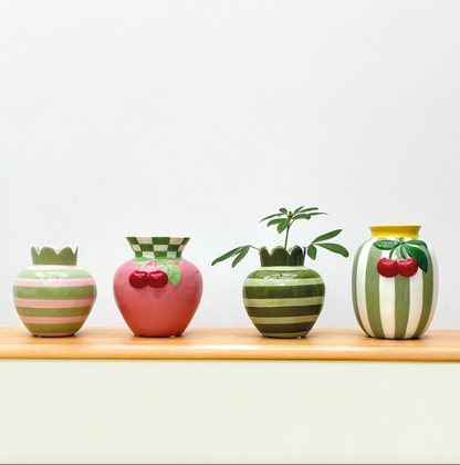 Vase ondule rose D11,5 H12,5cm