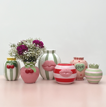 Vase ondule rose D11,5 H12,5cm