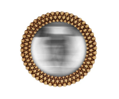 MIROIR PERLES CONVEXE DORE DIAM 14,5CM