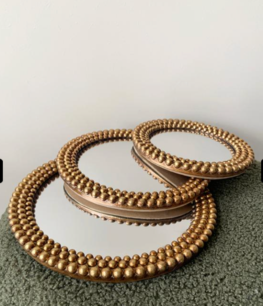 MIROIR PERLES CONVEXE DORE DIAM 14,5CM