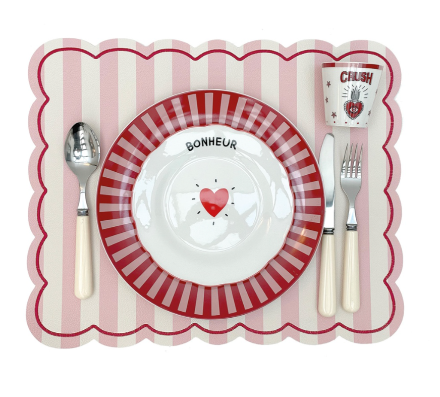 Set de table rectangle Roméo rayure rose 35x48cm