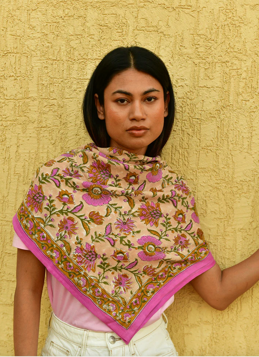 Grand foulard THÉODORA Rose - Byzantine