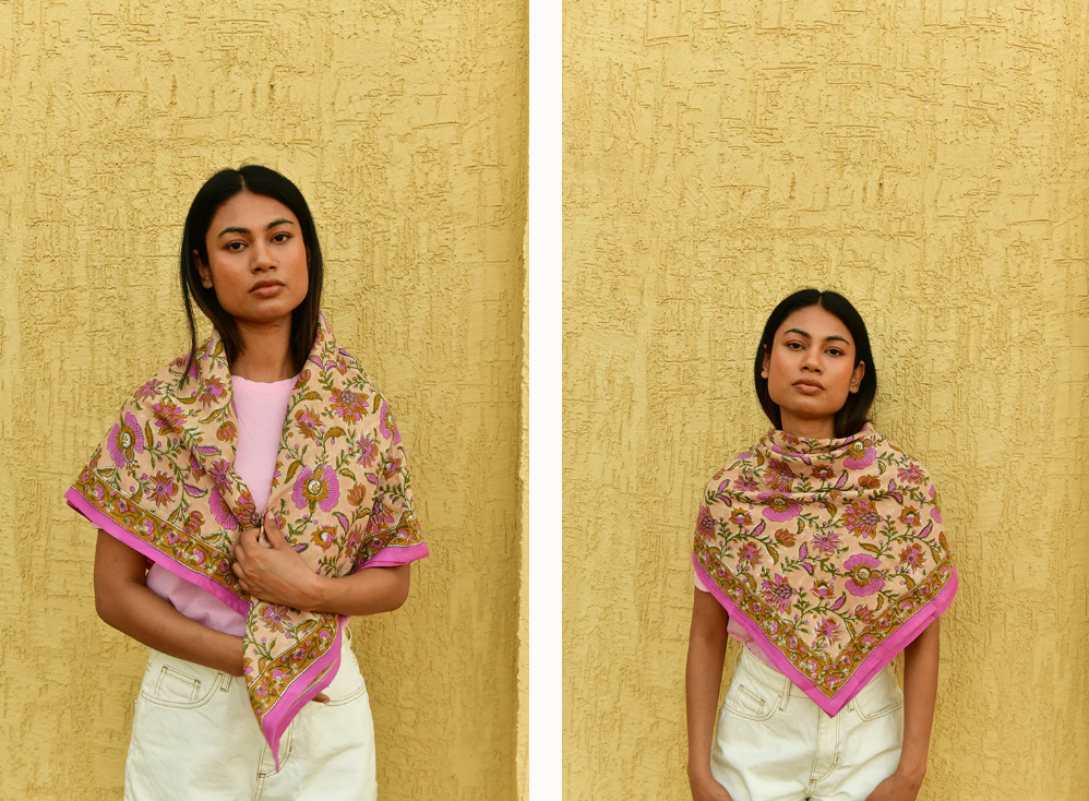 Grand foulard THÉODORA Rose - Byzantine