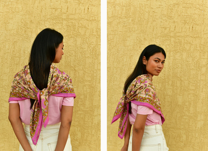 Grand foulard THÉODORA Rose - Byzantine