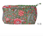 Trousse à maquillage fleurs - verte 12x20 cm