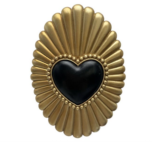 DECO MURALE COEUR NOIR OVALE 12,5X18CM