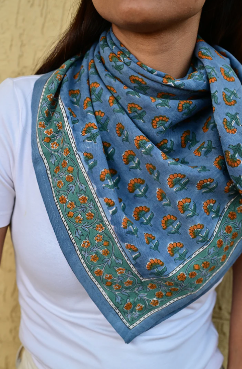 Grand foulard SÉLÉNÉ Bleu horizon  - Byzantine