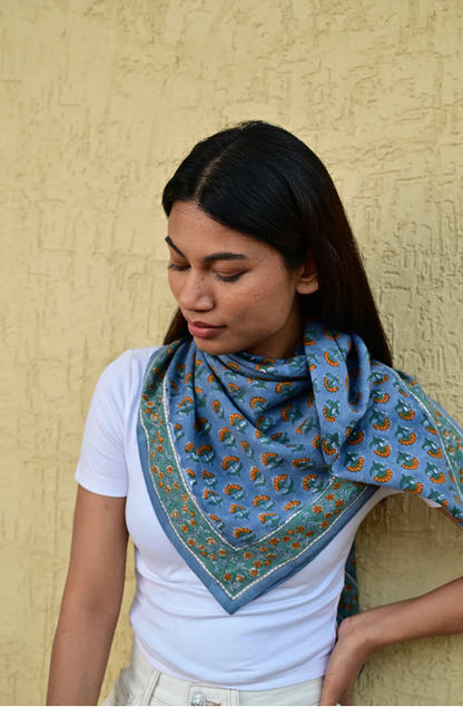 Grand foulard SÉLÉNÉ Bleu horizon  - Byzantine