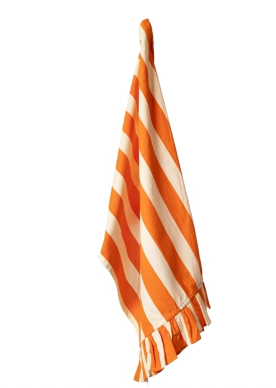 Torchon à froufrous - orange et blanc rayé
