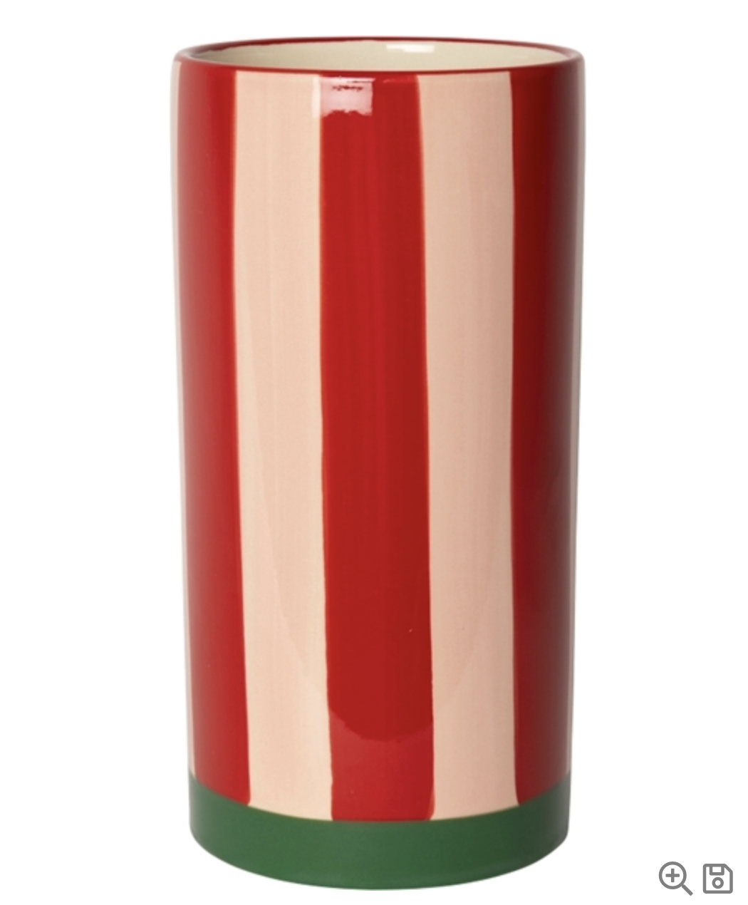 Vase rayé, Rouge/Vert/Rose, 20xø10 cm