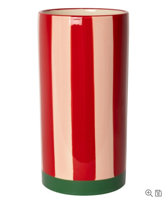 Vase rayé, Rouge/Vert/Rose, 20xø10 cm