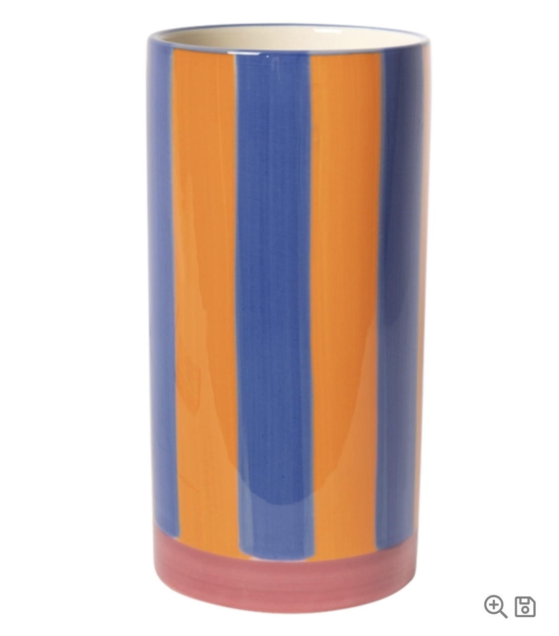 Vase rayé, Bleu/Orange/Rose, 20xø10 cm