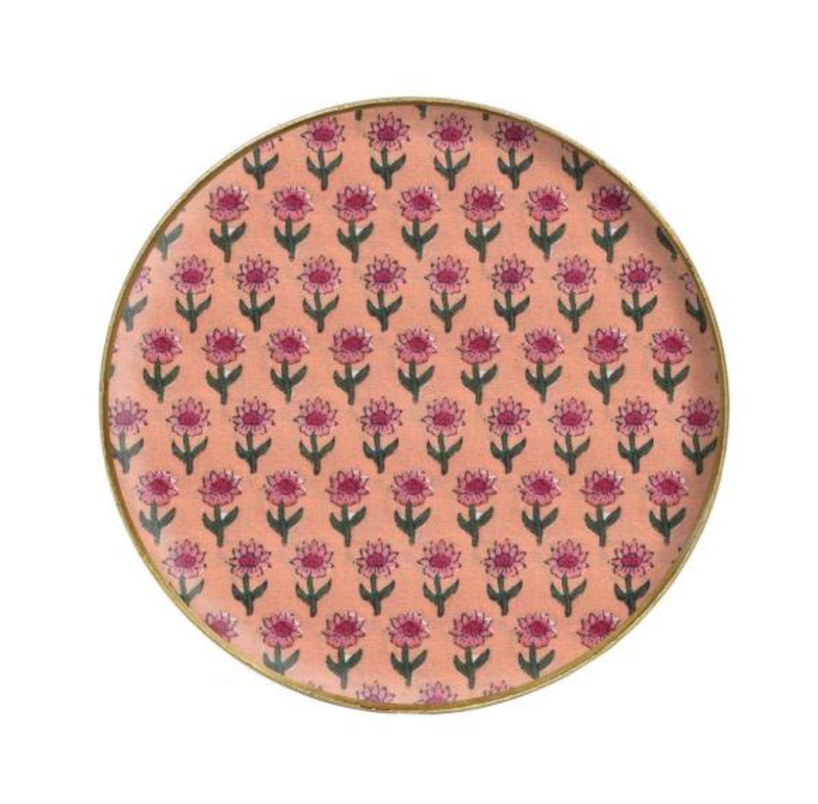 Plateau rond métal émaillé Villandry D16 cm, bord doré