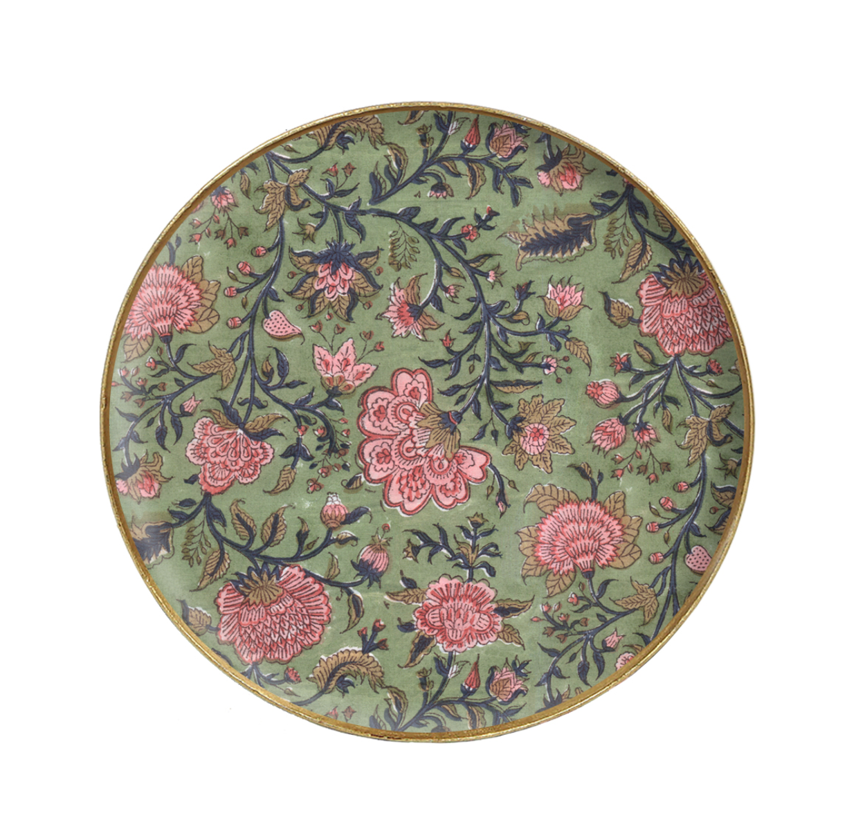 Plateau rond métal émaillé Chambord D16 cm, bord doré