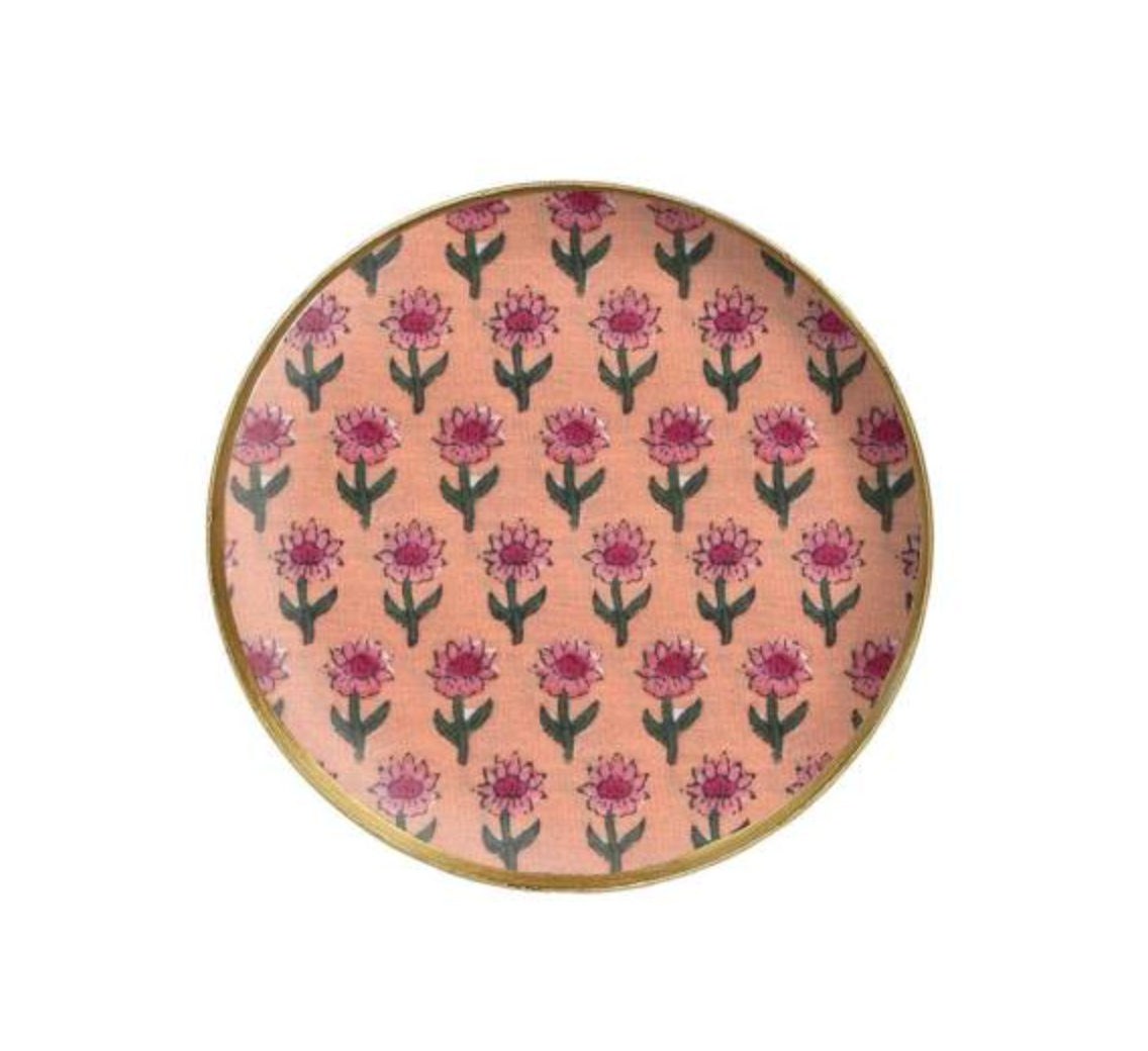Petit plateau rond métal émaillé Villandry D10 cm, bord doré