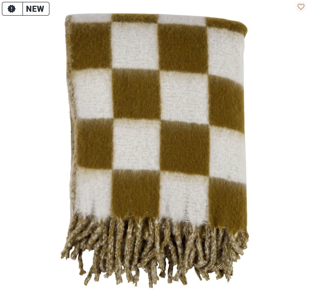 PLAID KAROZ KAKI+BLANC 170X130CM