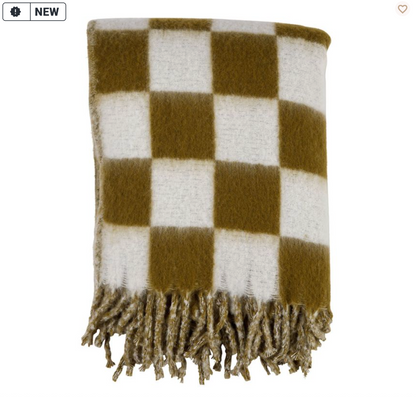 PLAID KAROZ KAKI+BLANC 170X130CM