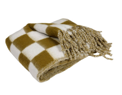 PLAID KAROZ KAKI+BLANC 170X130CM