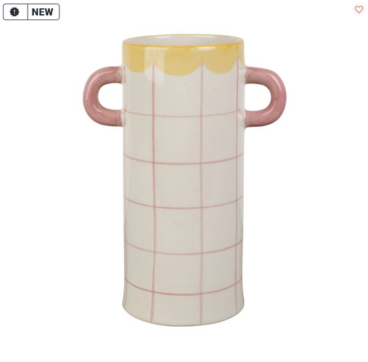 VASE 2 ANSES ARTIST JAUNE+ROSE 15X9XH21CM